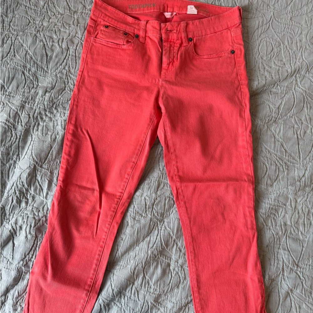 J. Crew Coral Toothpick Jeans Vibrant Denim